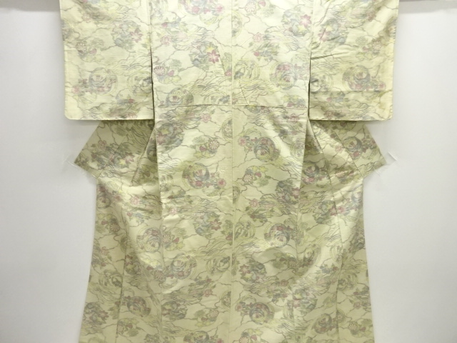 JAPANESE KIMONO / ANTIQUE KIMONO / SILK / TSUMUGI / WOVEN ABSTRACT FLOWER ROUNDEL
